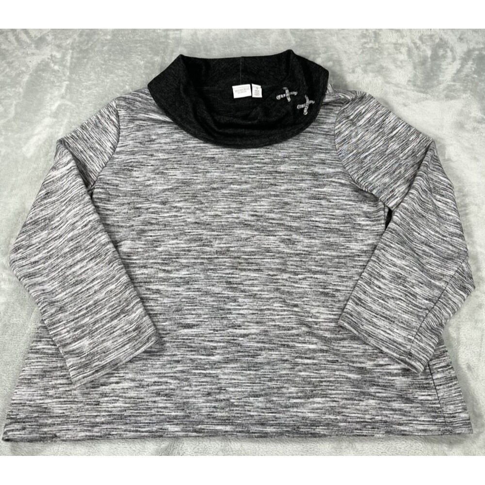 Weekends by Chico's Cowl Neck Top Sweater Gray Heathered Space Dye Size 3 XL